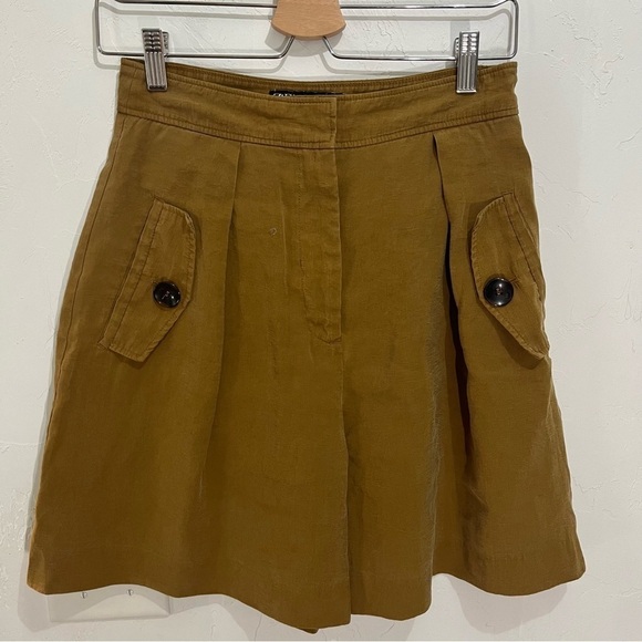 Zara Mustard Pleated High Waisted Trouser Shorts Small - Picture 1 of 9
